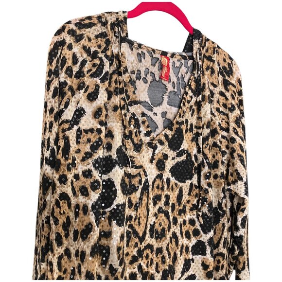 Vintage 00s Y2K Apple Bottoms 1X Brown Leopard V-Neck Embellished Hoodie Dress - Picture 2 of 5
